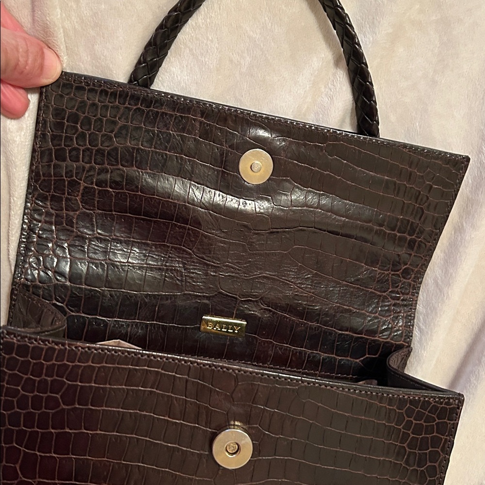 Bally Brown Croc Embossed Leather Flap Shoulder Hand Bag- Amazing! - Picture 8 of 11